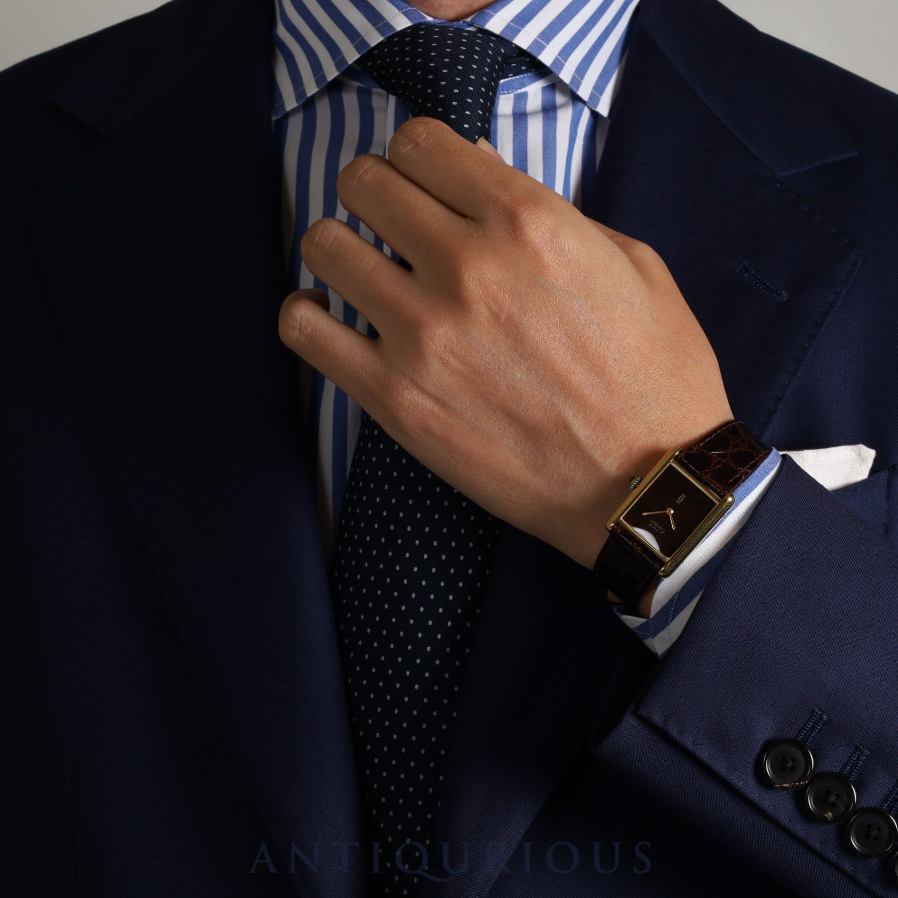 カルティエ マストタンク LM 手巻き Cal.78-1 SV925 革 純正尾錠(GP)マホガニー文字盤 オーバーホール済み