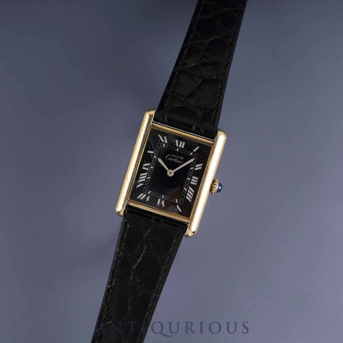 Cartier Must Tank LM Manual winding Cal.78-1 SV925 Leather Genuine buckle (GP) Black Roman dial Overhauled