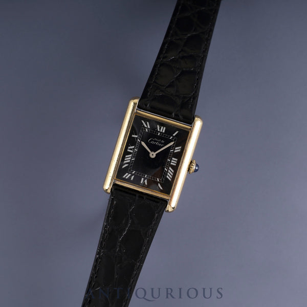 Cartier Must Tank LM Manual winding Cal.78-1 SV925 Leather Genuine buckle (GP) Black Roman dial Overhauled