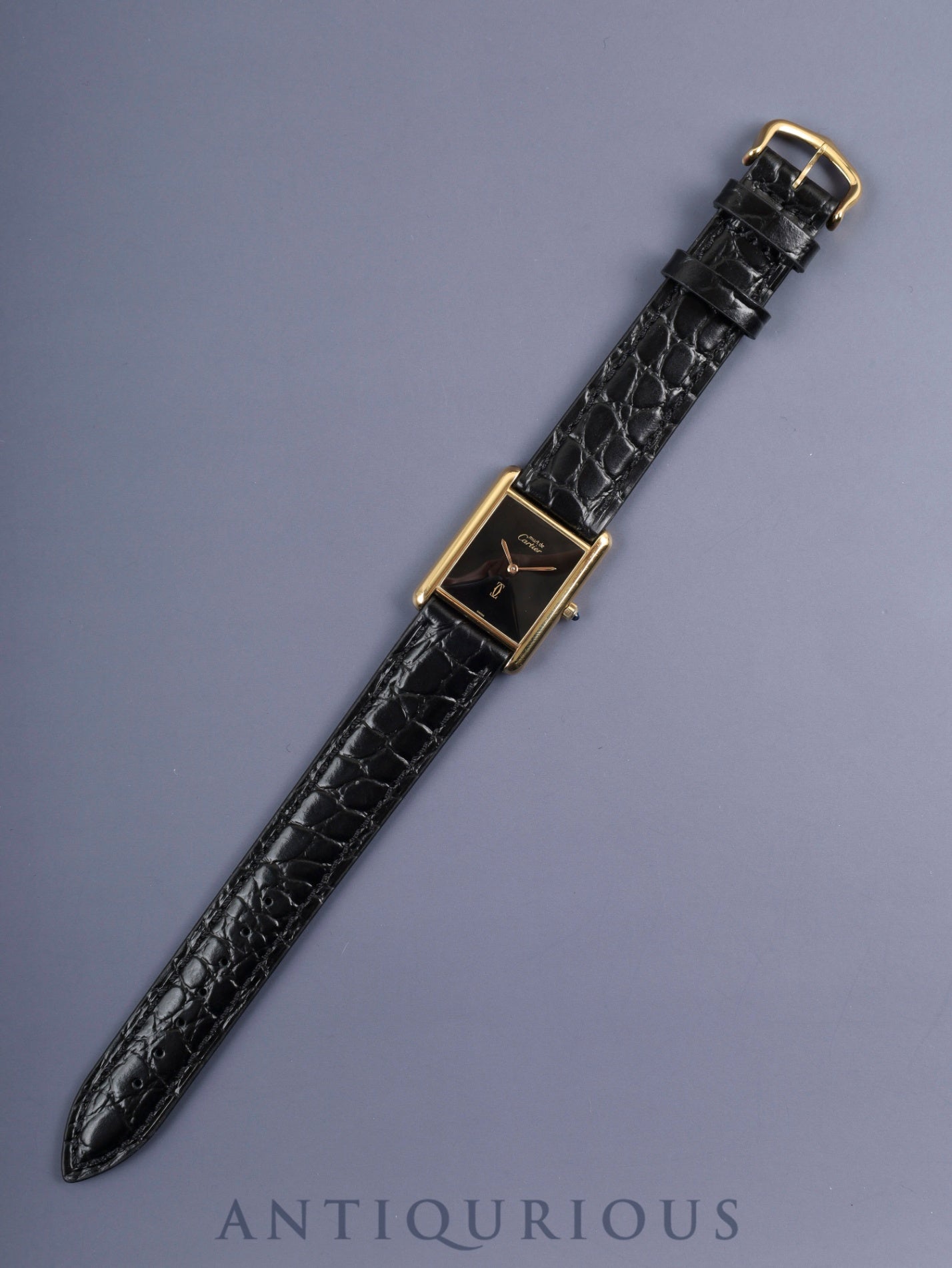 カルティエ マストタンク LM 6 81006 クォーツ Cal.81 SV925 革 純正尾錠(GP) オニキス文字盤 箱 冊子 保証書(1987年) タグ オーバーホール済み