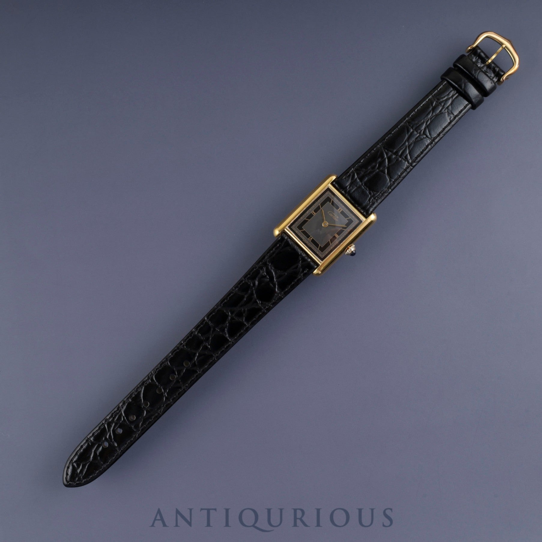 カルティエ マストタンク LM 6 81006 クォーツ Cal.- SV925 革 純正尾錠(GP) グレー飛びローマン文字盤(SWISS MADE表記)1982年頃~1995年頃 カルティエブティックにてコンプリートサービス済み 新品仕上げ済み