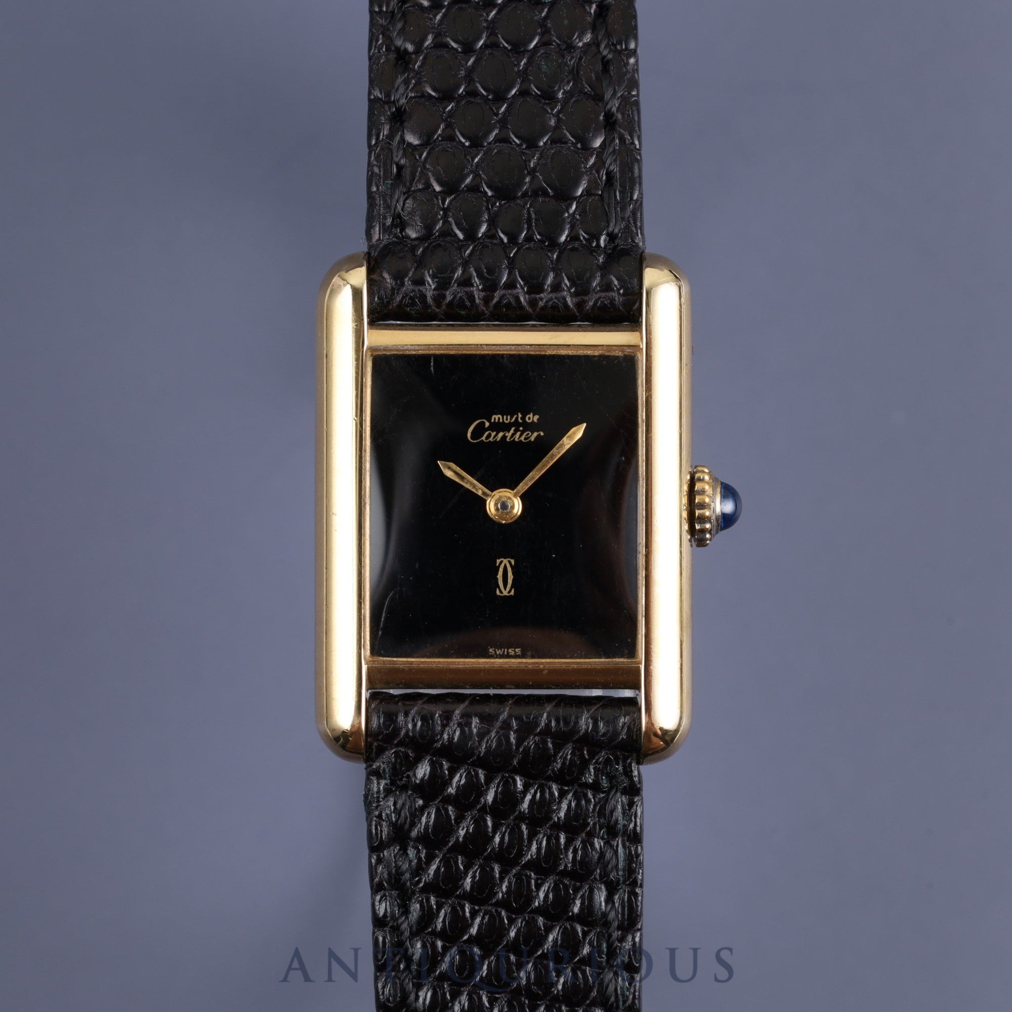 カルティエ マストタンク SM 手巻き Cal.78-1 SV925 革 純正尾錠 (GP) ブラックオニキス文字盤 1976年頃~1980年代初期頃 オーバーホール済み