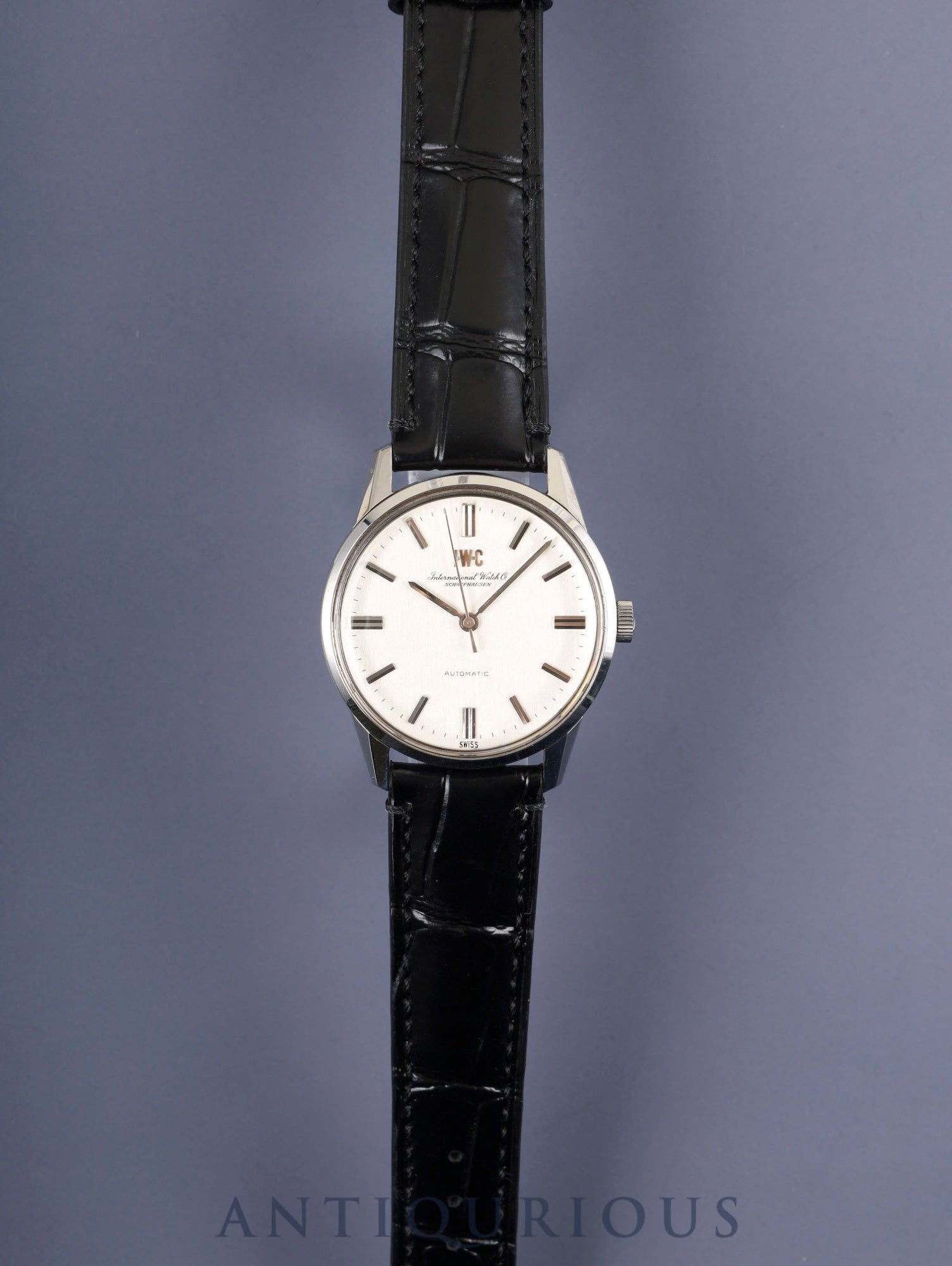 IWC Old Inter Round Automatic Caliber C.854B Stainless Steel Movement with Leather Strap, Aftermarket Buckle (SS), Silver Dial, Overhauled