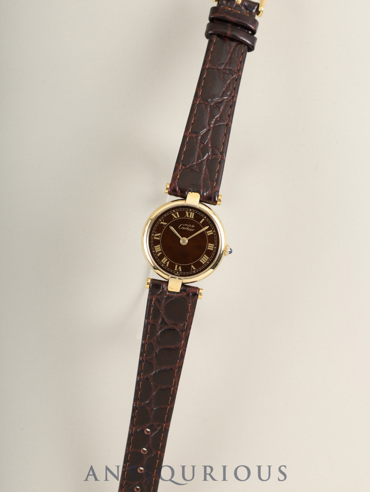 Cartier Must Vendome VLC SM 18 Quartz Cal. 81 SV925 Leather Genuine Pin Buckle (GP) Mahogany Dial (SWISS marking) Box Overhauled