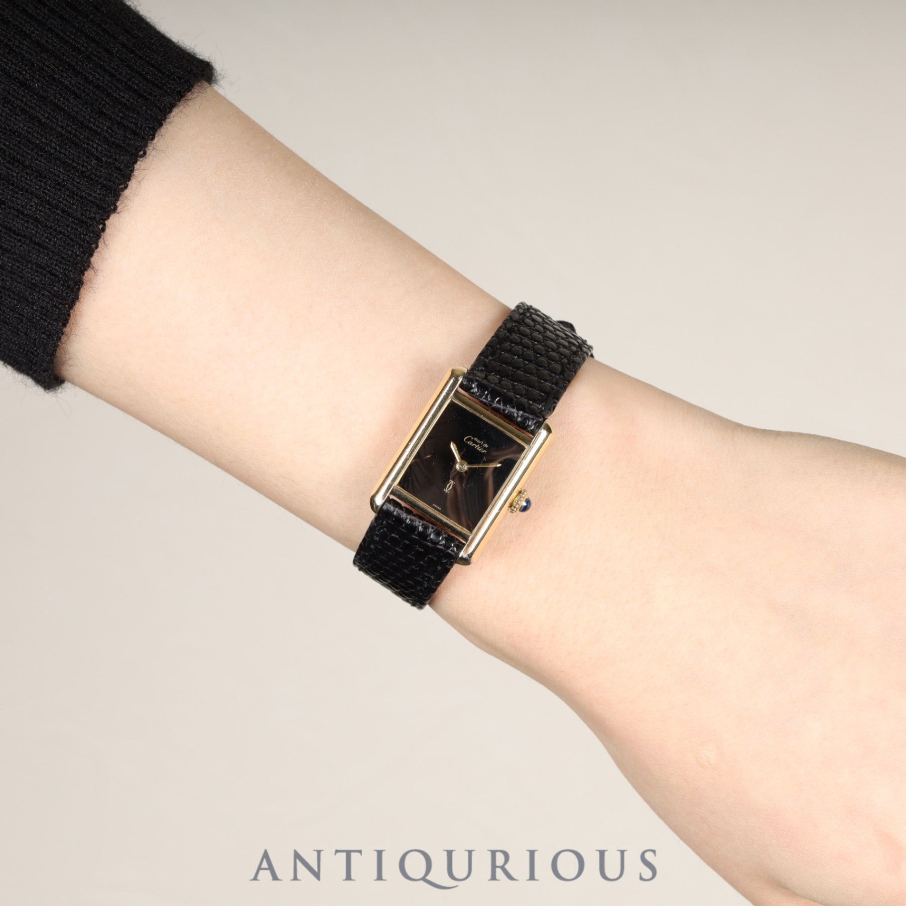 Cartier Must Tank SM Manual Winding Caliber - SV925 Leather Strap with Genuine GP Buckle, Onyx Dial (SWISS Marking), Circa 1976-1981, Overhauled