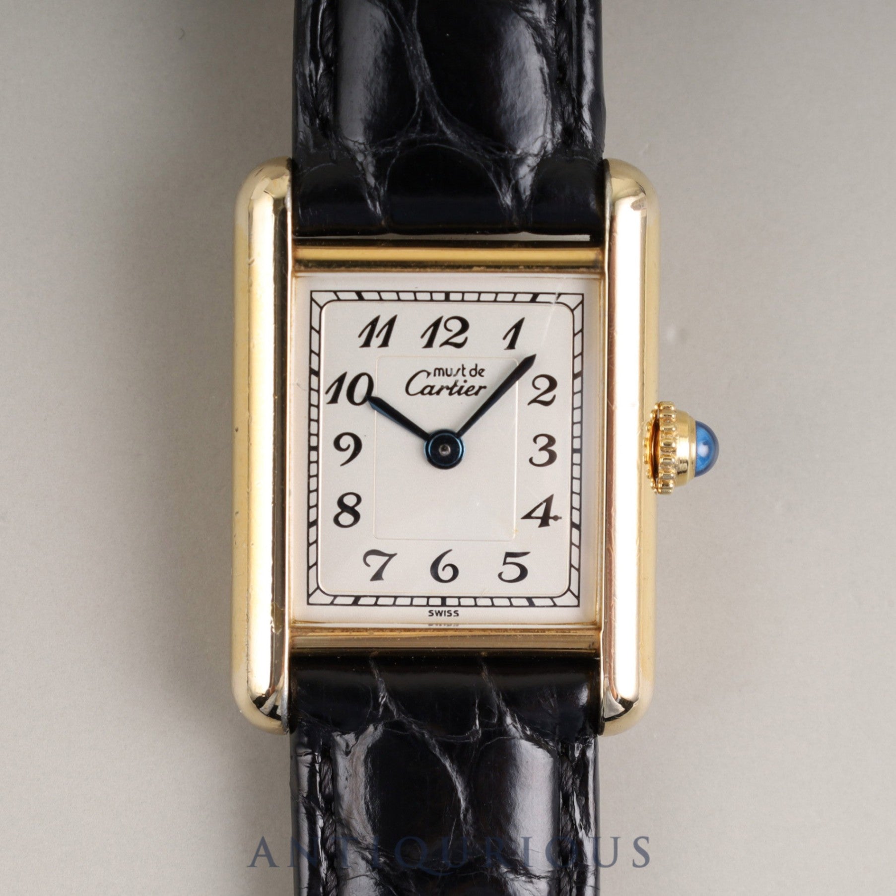 カルティエ マストタンク SM 5057001 クォーツ Cal.057 SV925 革 純正Dバックル(GP) アラビア文字盤 1982年頃~1995年頃 箱 保証書 オーバーホール済み