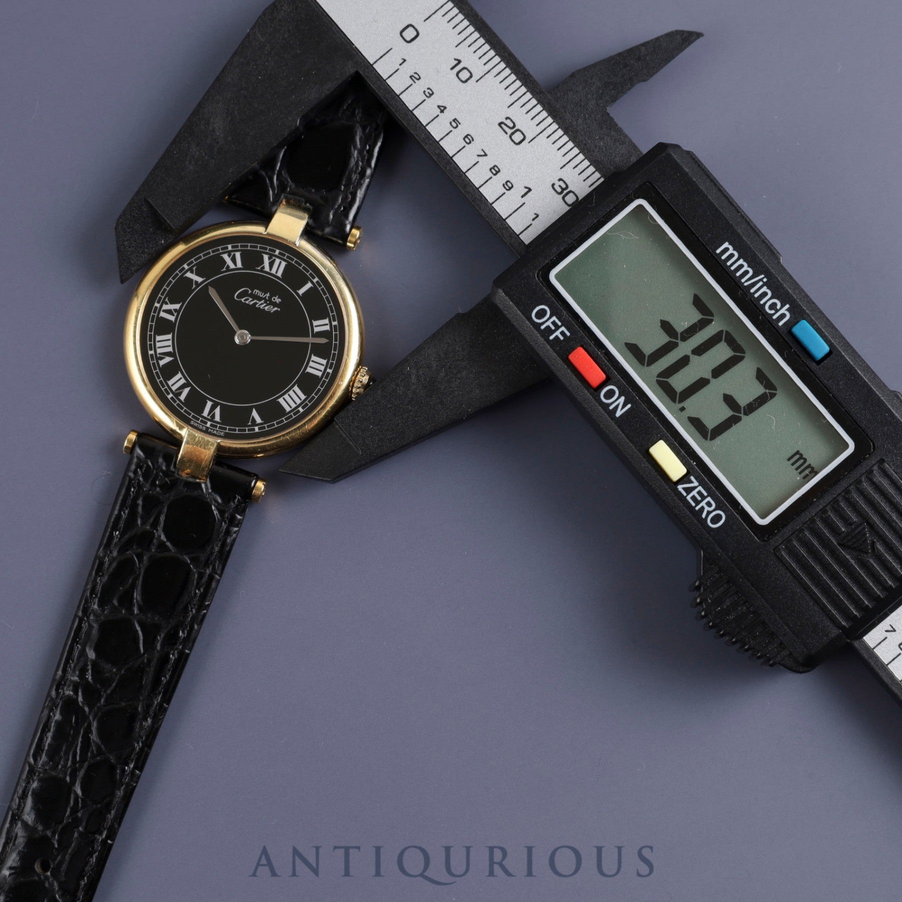 カルティエマスト ヴァンドーム VLC LM 83978913 クォーツ SV925 革 純正尾錠(GP) ブラックローマン文字盤 保証書(1987年) カルティエブティックにてコンプリートサービス(フルメンテナンス)済み