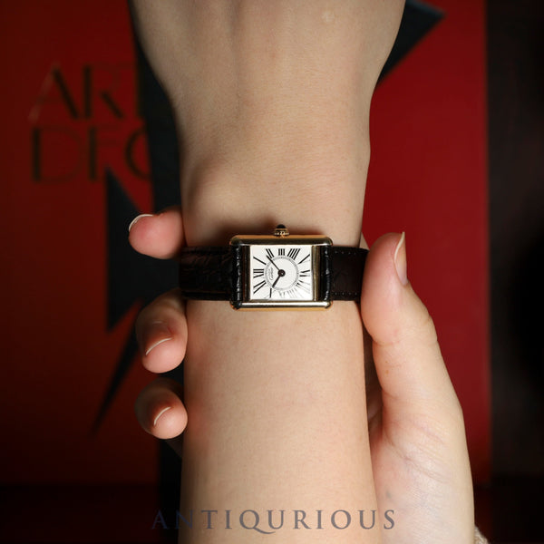 Cartier Must Tank SM 5057001 Quartz Caliber 057 SV925 Leather Strap with Genuine D-Clasp (GP) Clasp, Opalescent Dial, Circa 1982-Circa 1995, Overhauled