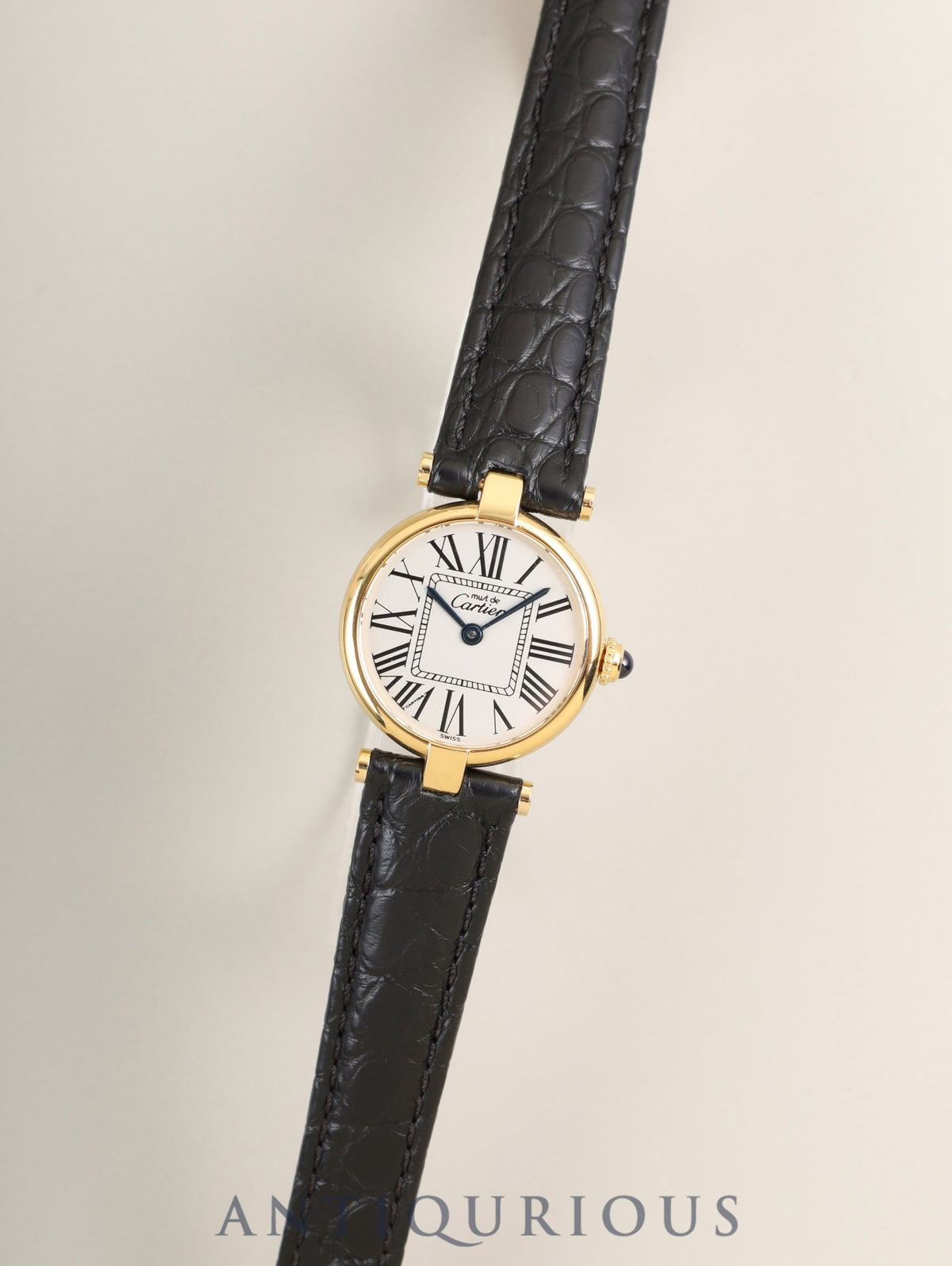 Cartier Must Vendôme VLC SM 1851 Quartz Caliber 90 SV925 Leather Watch with Genuine D-buckle and Opalescent Dial, Overhauled
