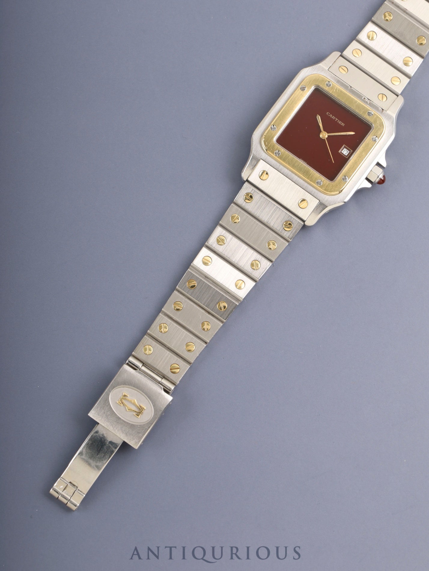 Cartier Santos Carrée LM 45168381 / 2961 Automatic Cal.2671 SS/YG SS/YG Garnet Dial Bordeaux Dial Box, Papers, Booklets (1987 / Named) Overhauled