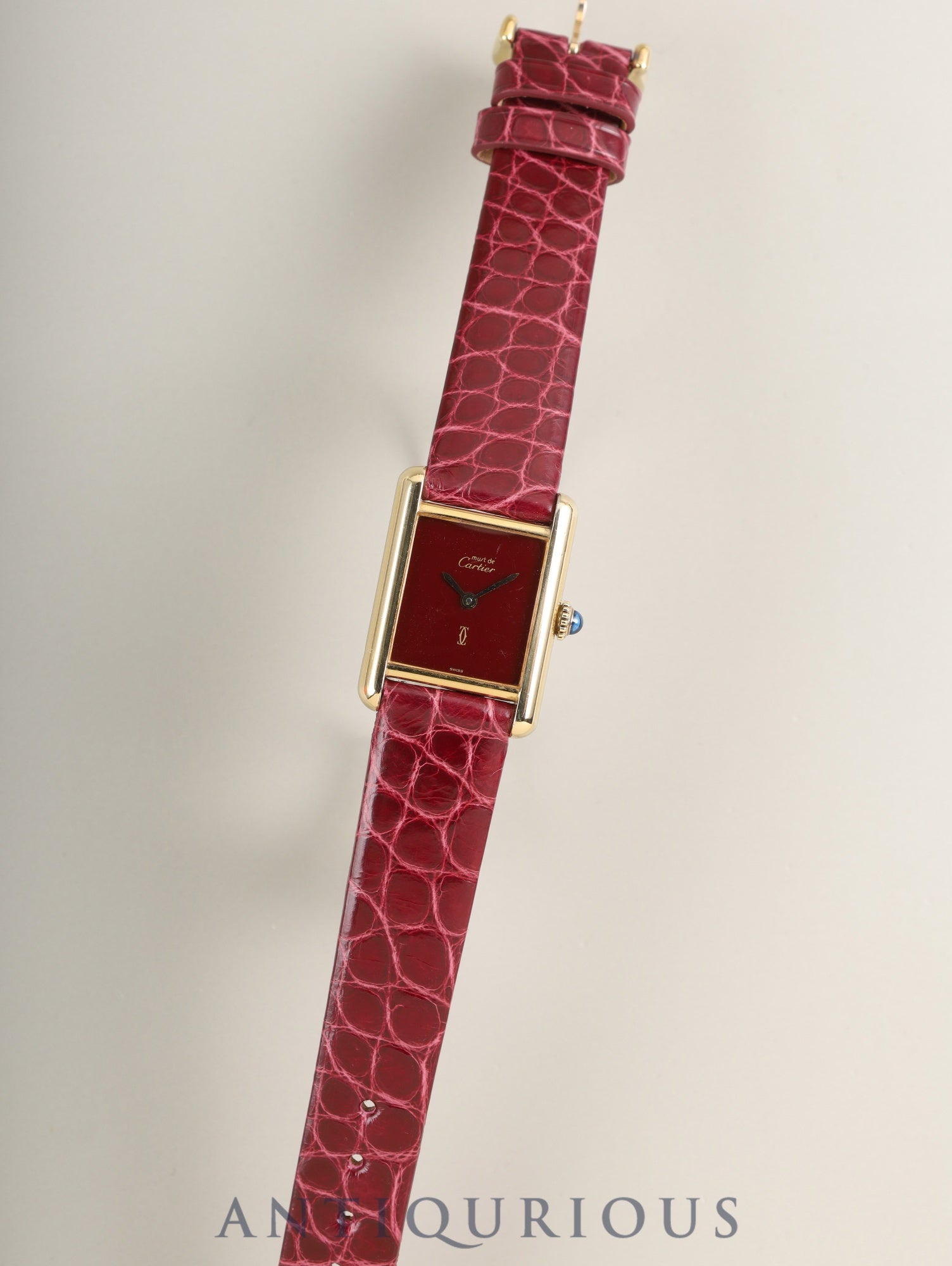 Cartier Must Tank SM 82975613 Manual Winding Caliber 78-1 Leather Genuine Pin Buckle (GP) Garnet Dial Bordeaux Dial (SWISS Marking) Box Warranty (1981) Overhauled