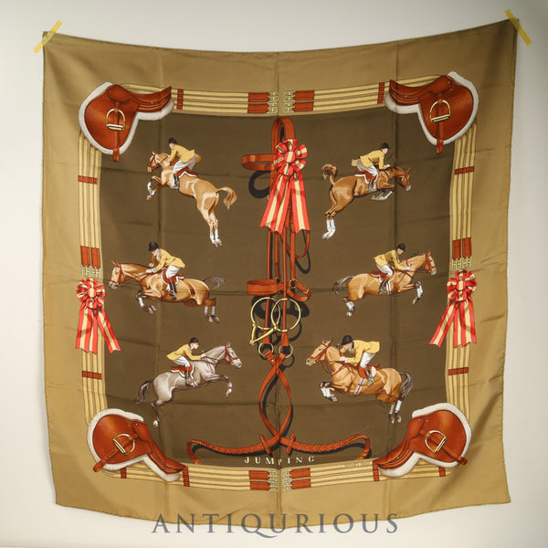 エルメス スカーフ カレ90 JUMPING ベージュ SILK100%