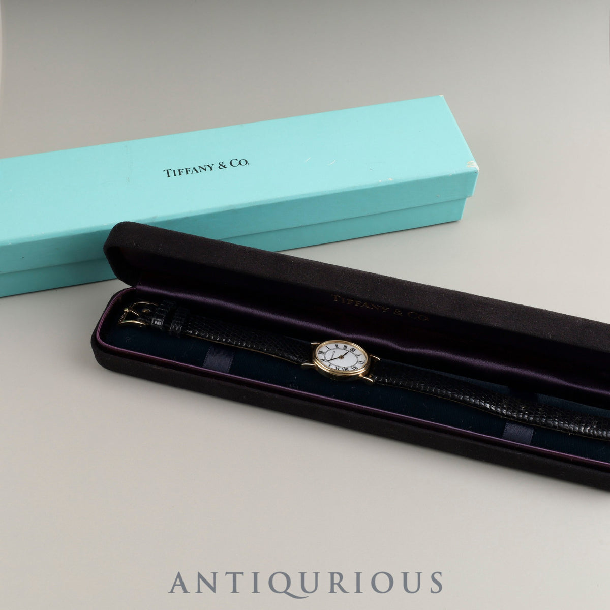 Tiffany Oval Quartz Cal.976.001 14K Genuine leather strap Genuine buckle (GP) White Roman dial Box Overhauled