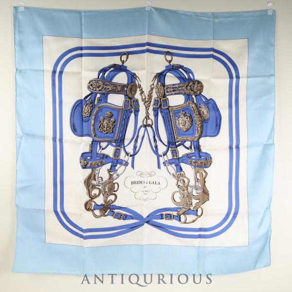 エルメス スカーフ カレ90 式典用馬蹄 ブルー SILK100%