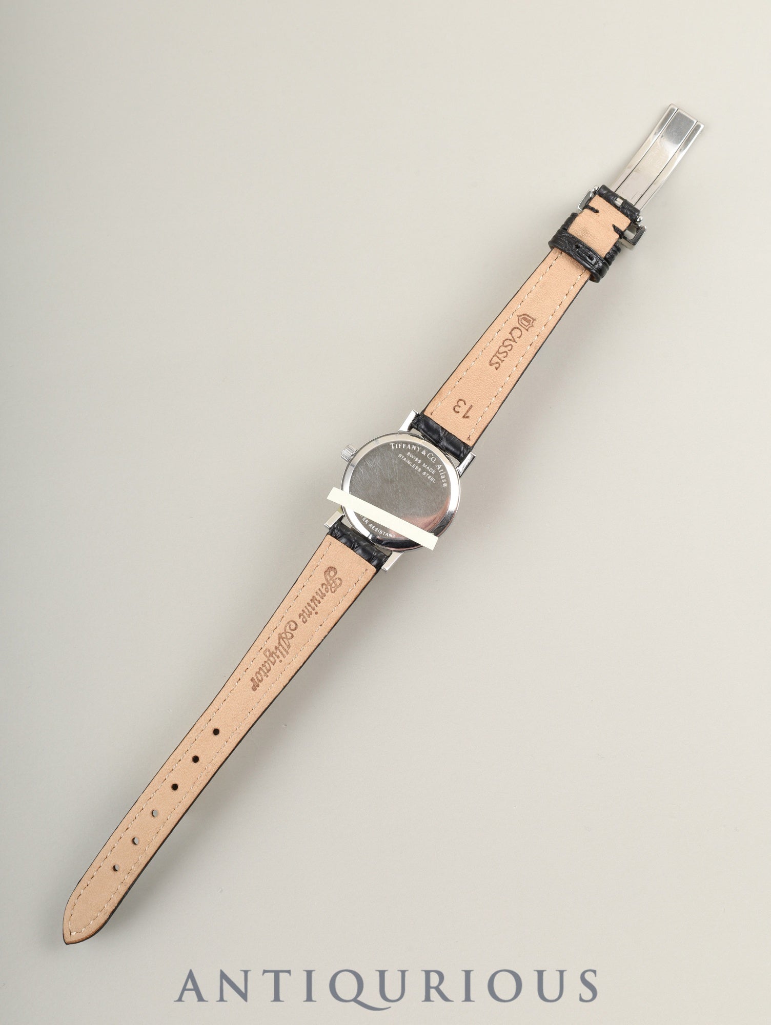 ティファニー アトラス 820.1008 クォーツ Cal.256.041 SS 革 純正バックル(SS) グレー文字盤 箱 冊子 保証書 オーバーホール済み