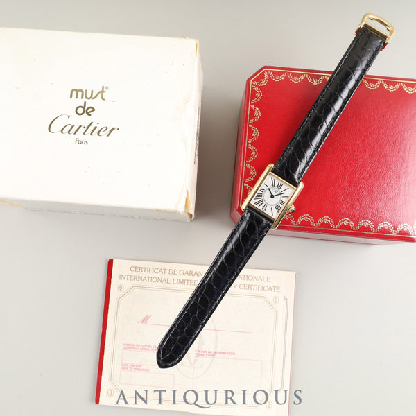 カルティエ マストタンク SM 1613 クォーツ Cal.057 SV925 革 純正Dバックル(GP) オパラン文字盤 箱 冊子 保証書 オーバーホール済み