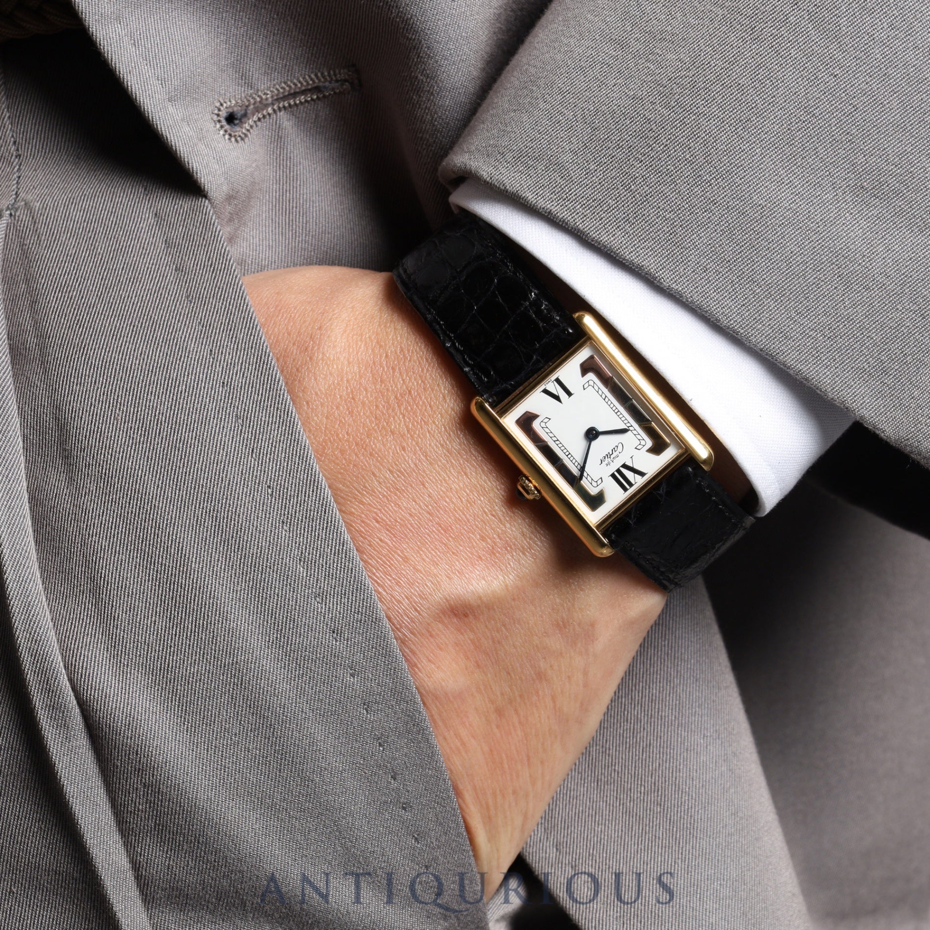 カルティエ マストタンク LM 590005 クォーツ Cal.90 SV925 純正革ベルト 純正Dバックル(GP) トリニティ文字盤 箱 オーバーホール済み