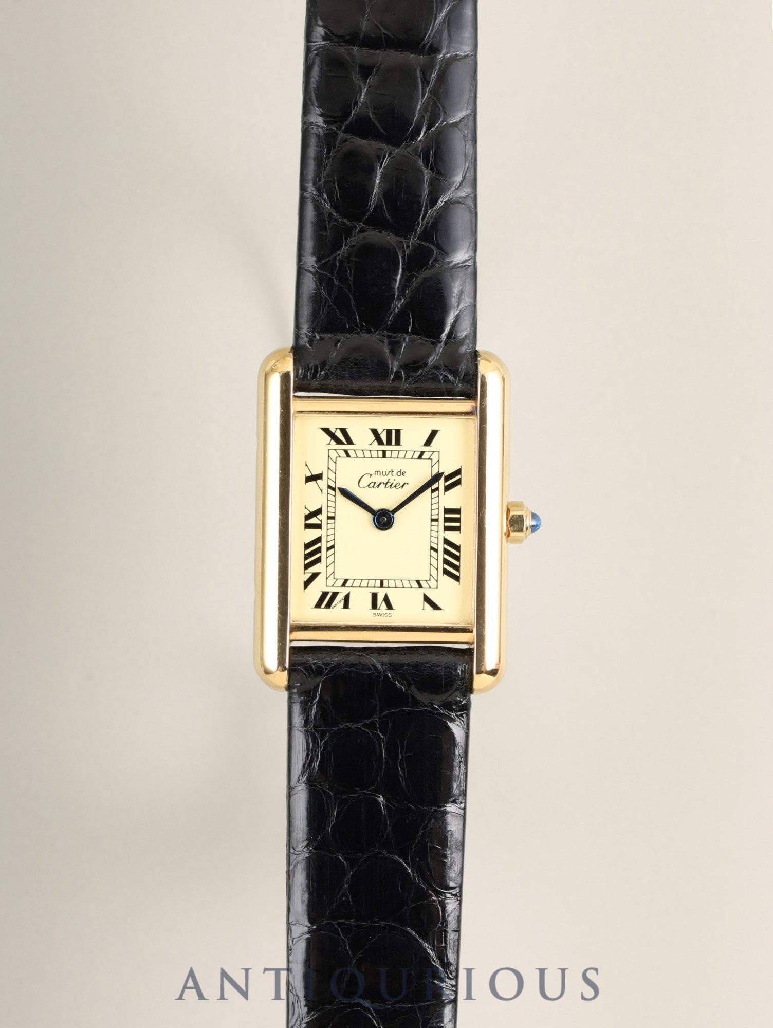 カルティエ マストタンク SM 3 66001 クォーツ SV925 革 純正ピンバックル(GP)アイボリーローマン文字盤(SWISS表記) 箱 保証書(1988年) 済オーバーホール済み