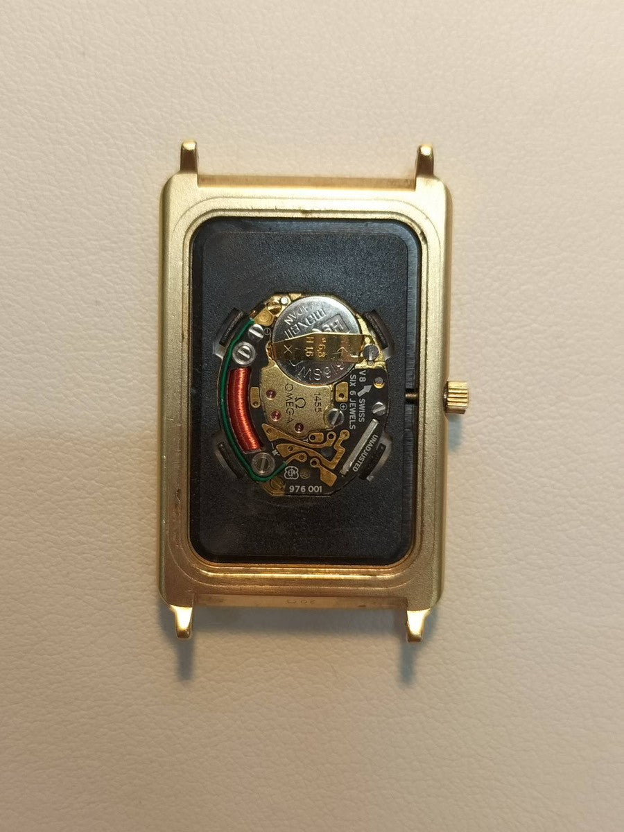 オメガ デ・ヴィル 195.0051 クォーツ Cal.1455 GP 革 社外尾錠(GP)ゴールドストライプ文字盤 オーバーホール済み