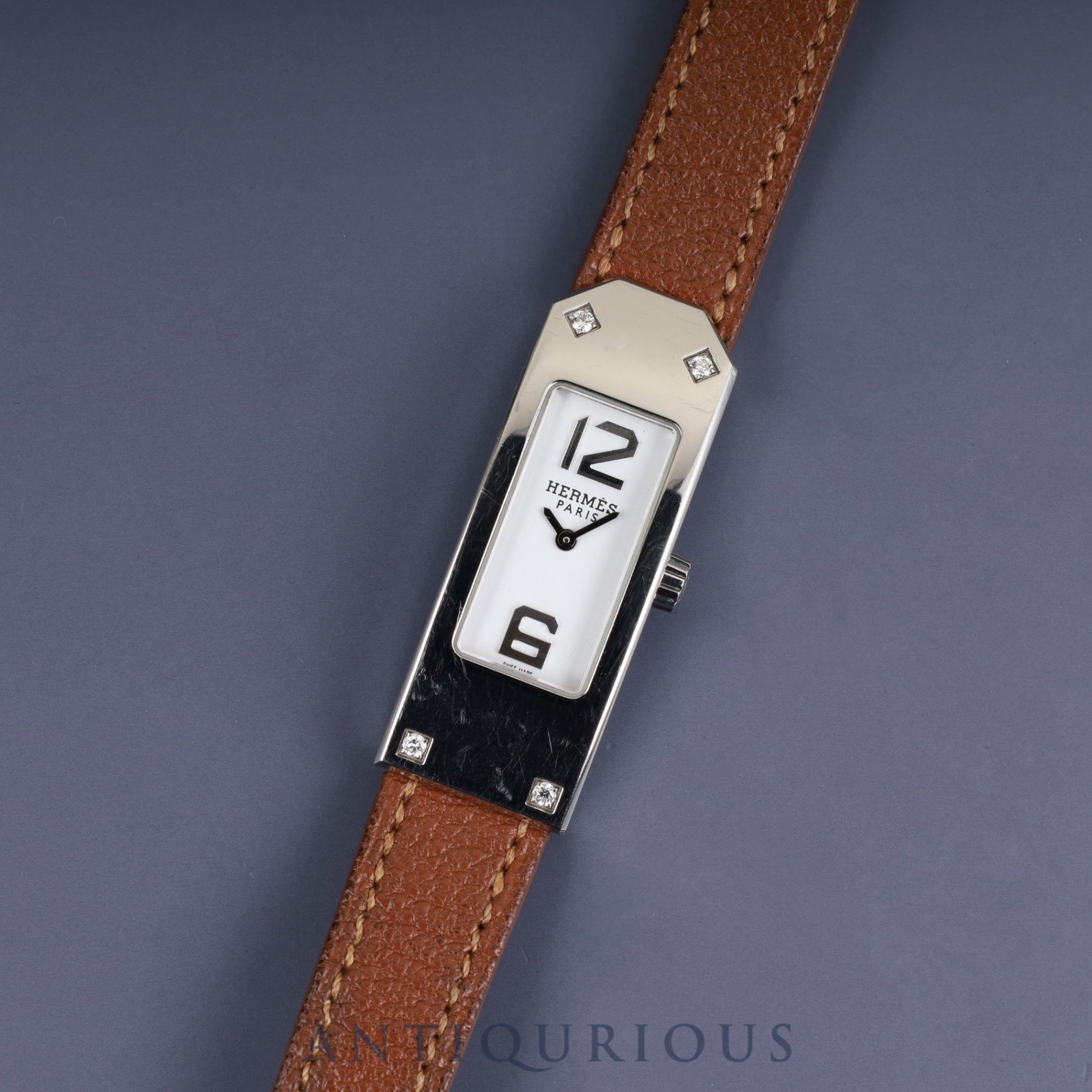 Hermes Kelly 2 4P Diamond KT1.230 Quartz Cal.280.002 SS Genuine Leather Strap (□Q Stamp: 2013) Genuine Buckle (SS) White Dial Overhauled