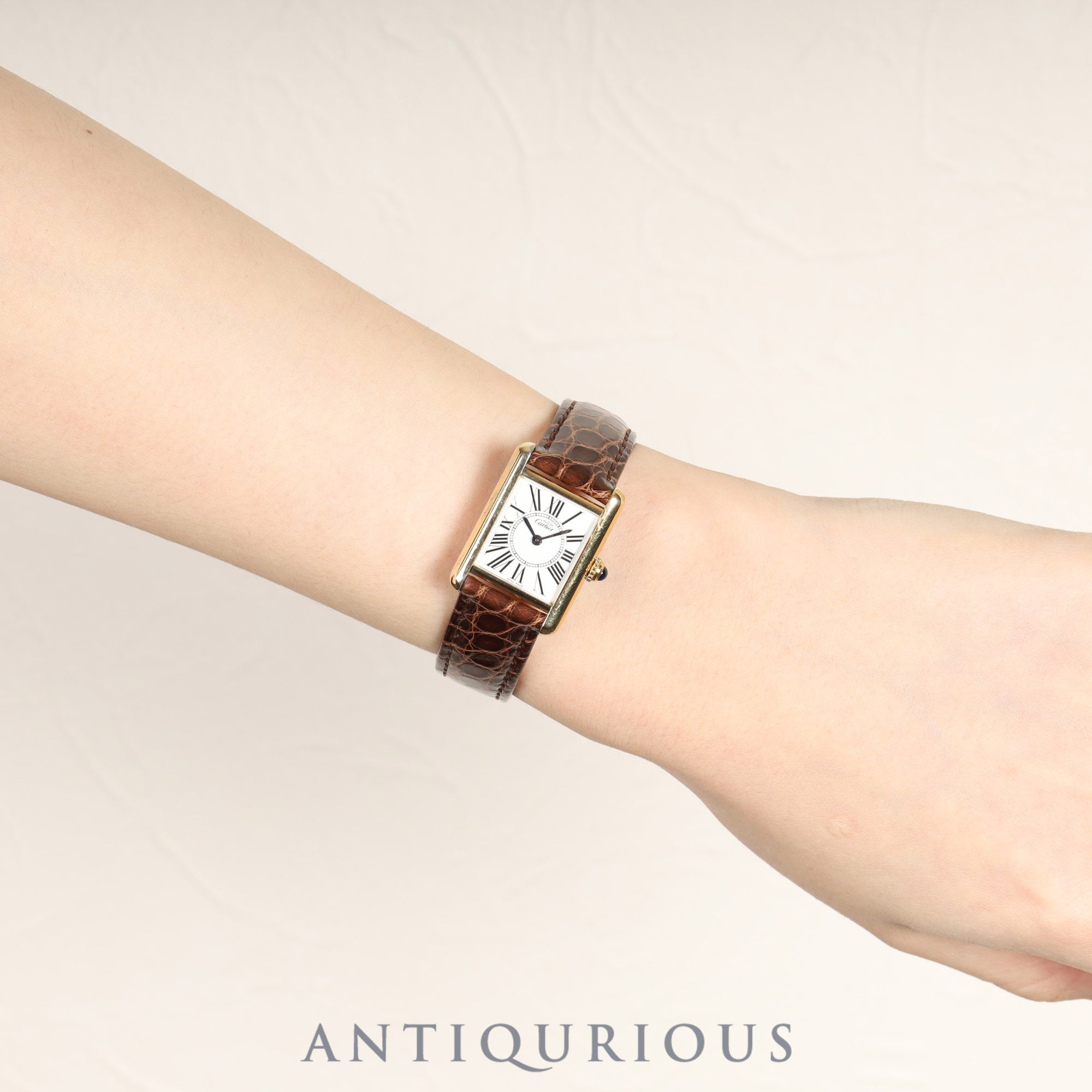 Cartier Must Tank SM W1005554 / 1613 Quartz Caliber - SV925 Leather Strap with Genuine D-Clasp (GP) Opalescent Dial Circa 1996-1998 Completely serviced at a Cartier boutique