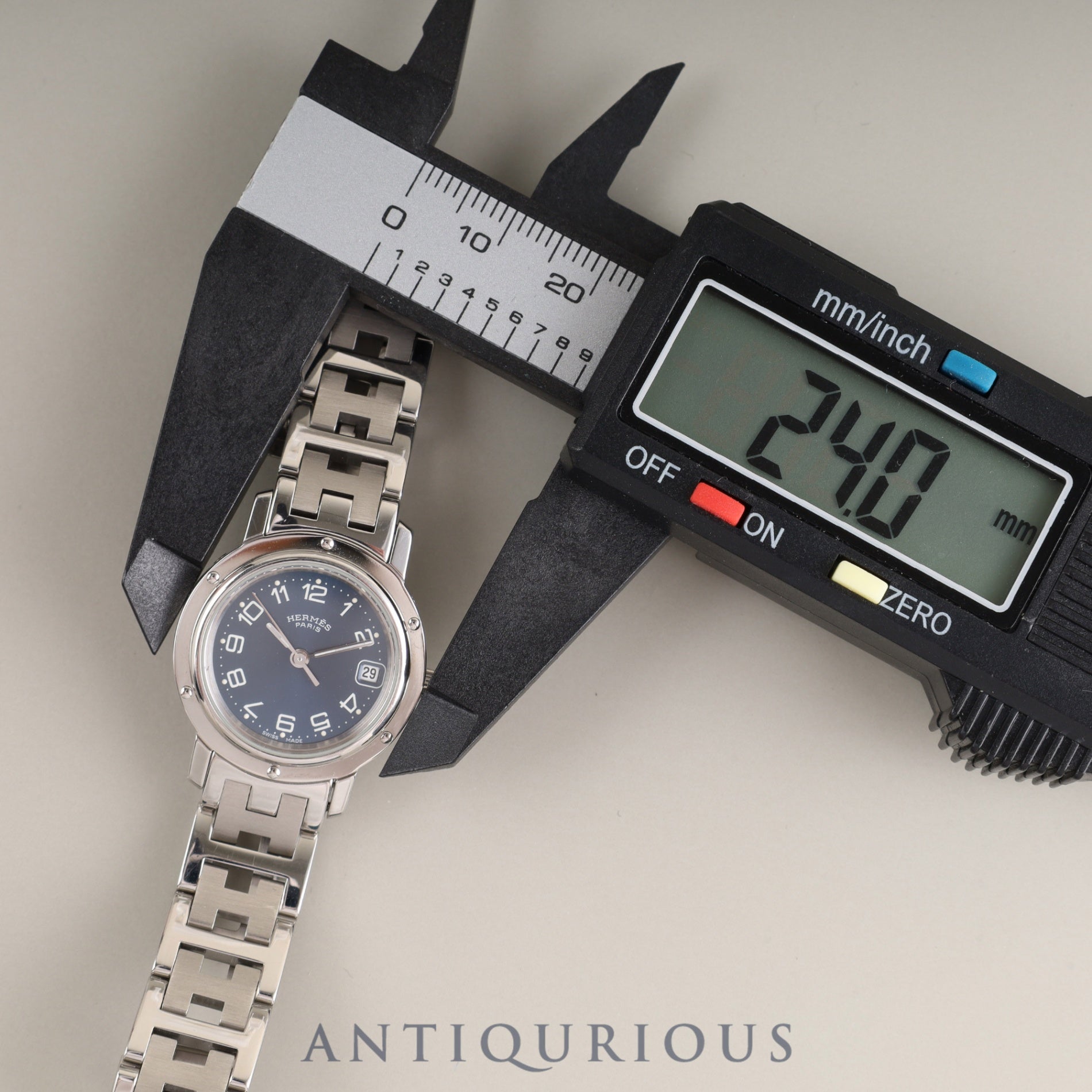 エルメス クリッパー CL4.210 クォーツ SS SS ブルーアラビア文字盤 箱 保証書(2002年)オーバーホール済み