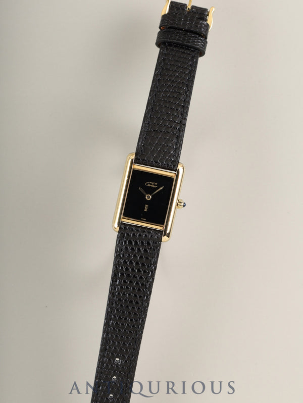 カルティエ マストタンク SM 3 66001クォーツ Cal.157 SV925 革 純正ピンバックル(GP)オニキス文字盤(SWISS表記)オーバーホール済み