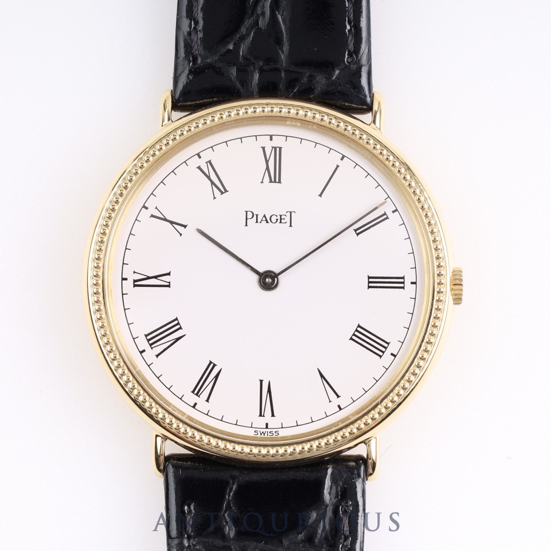 Piaget Round 90239 Manual winding Cal.9P2 YG Leather Genuine buckle (750) White dial Box Warranty (1989)