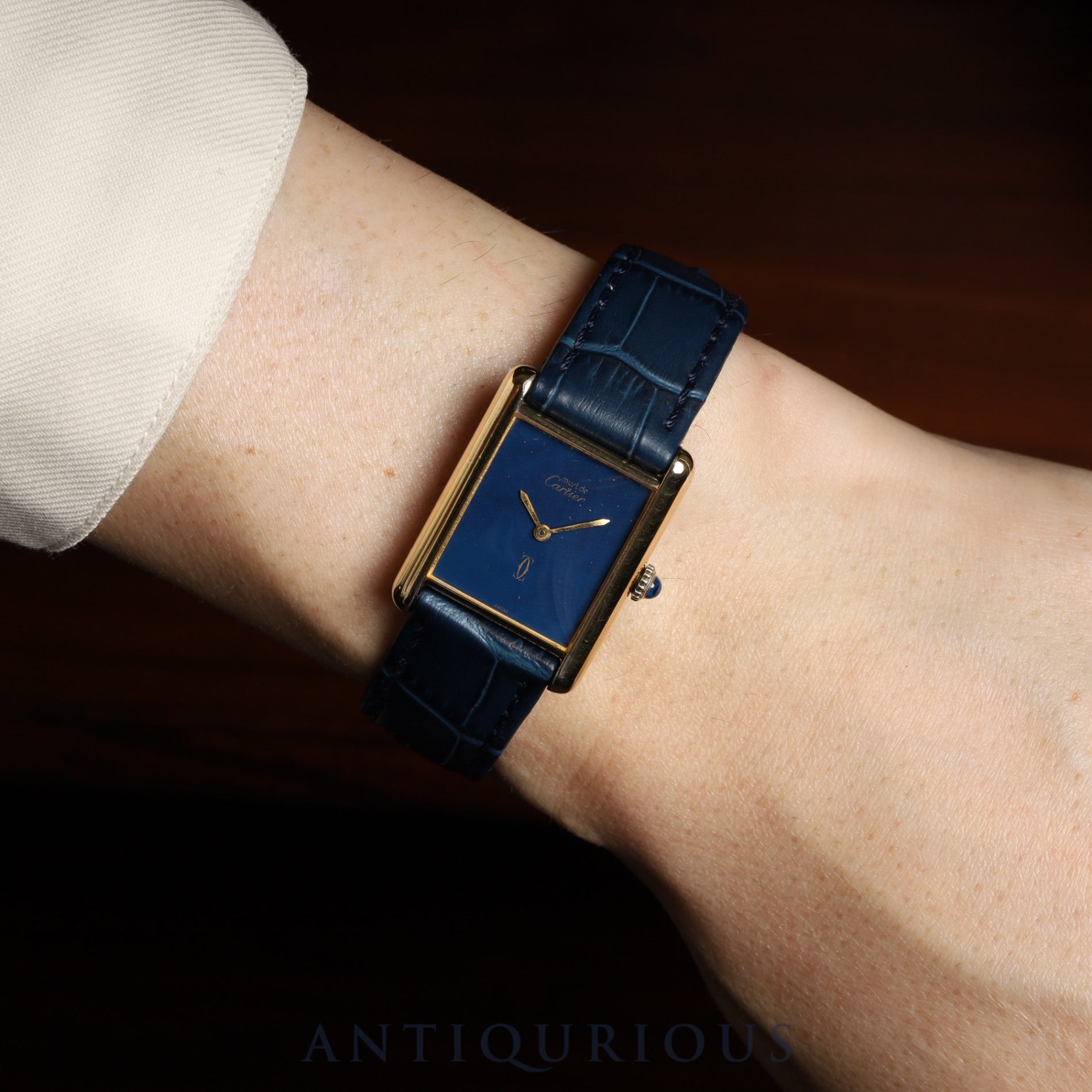 カルティエ マストタンク LM 手巻き Cal.-78-1 SV925 革 純正尾錠(GP)ラピスラズリ文字盤 オーバーホール済み