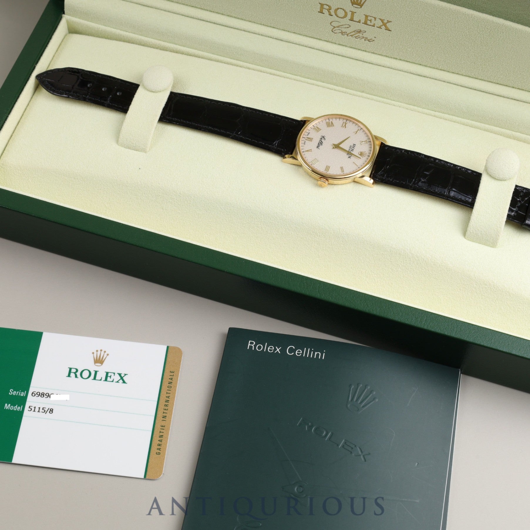 ロレックス チェリーニ 5115/8 手巻き Cal.1602 750YG 純正革ベルト 純正尾錠(750)アイボリー彫コンピューターローマ文字盤 箱 保証書(2015年)