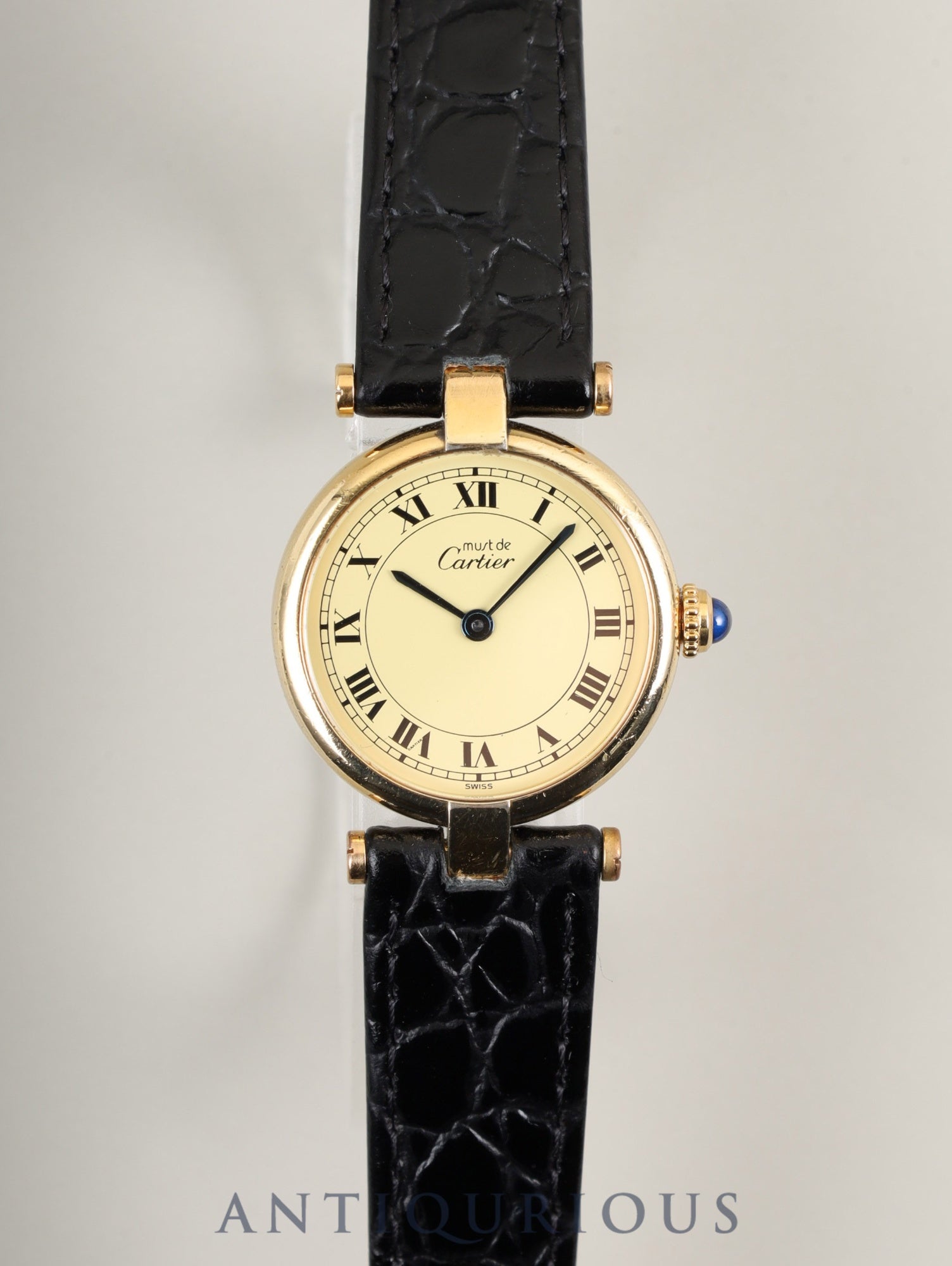 カルティエ マスト ヴァンドーム VLC SM 590004 クォーツ Cal.690 SV925 革 純正尾錠(GP)アイボリーローマン文字盤 オーバーホール済み