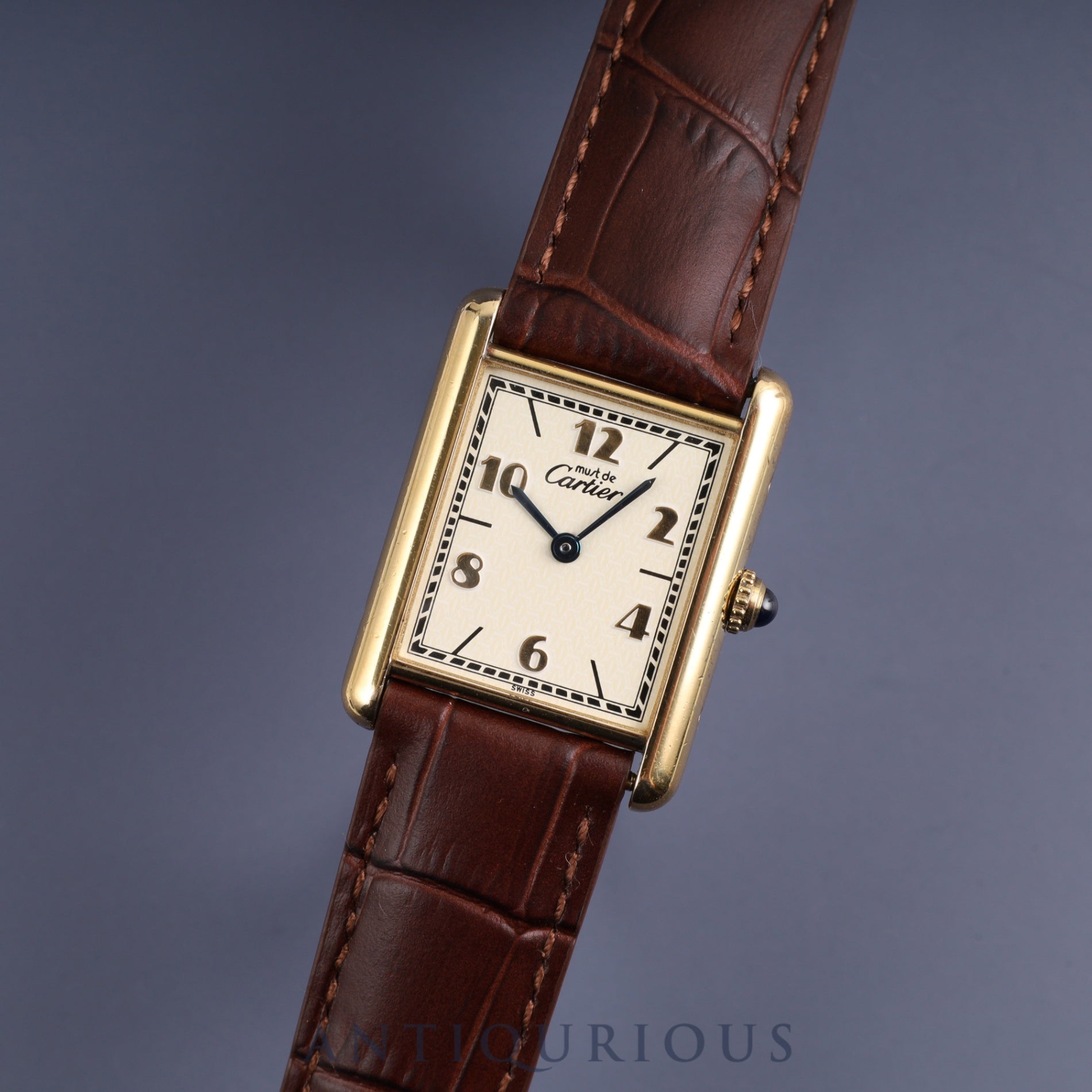 Cartier Must Tank LM 590005 Quartz Cal.90 SV925 Leather Genuine D Buckle (GP) Arabic CC Dial Overhauled