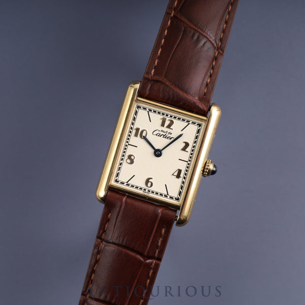 Cartier Must Tank LM 590005 Quartz Cal.90 SV925 Leather Genuine D Buckle (GP) Arabic CC Dial Overhauled