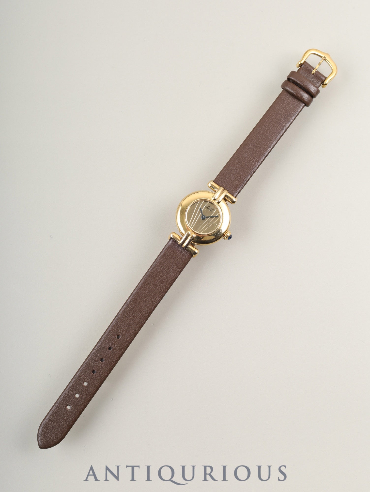 カルティエ マストコリゼ 590002 クォーツ Cal.90 SV925 革 純正尾錠(GP)ゴールド文字盤 オーバーホール済み