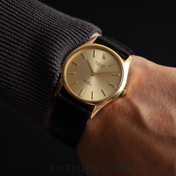 ロレックス チェリーニ 3804 手巻き Cal.1600 18K 革 純正尾錠(GP)シャンパン文字盤 3番台(1974年)オーバーホール済み