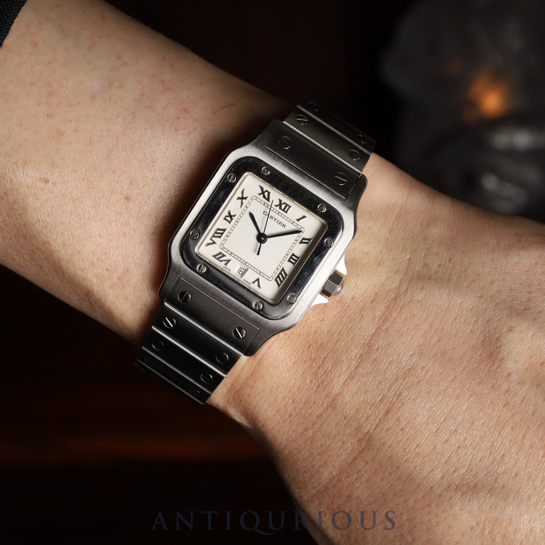 Cartier Santos Galbee LM W20025D6 / 1564 Quartz Cal.87 Stainless Steel Ivory with Silver Roman Dial Overhauled