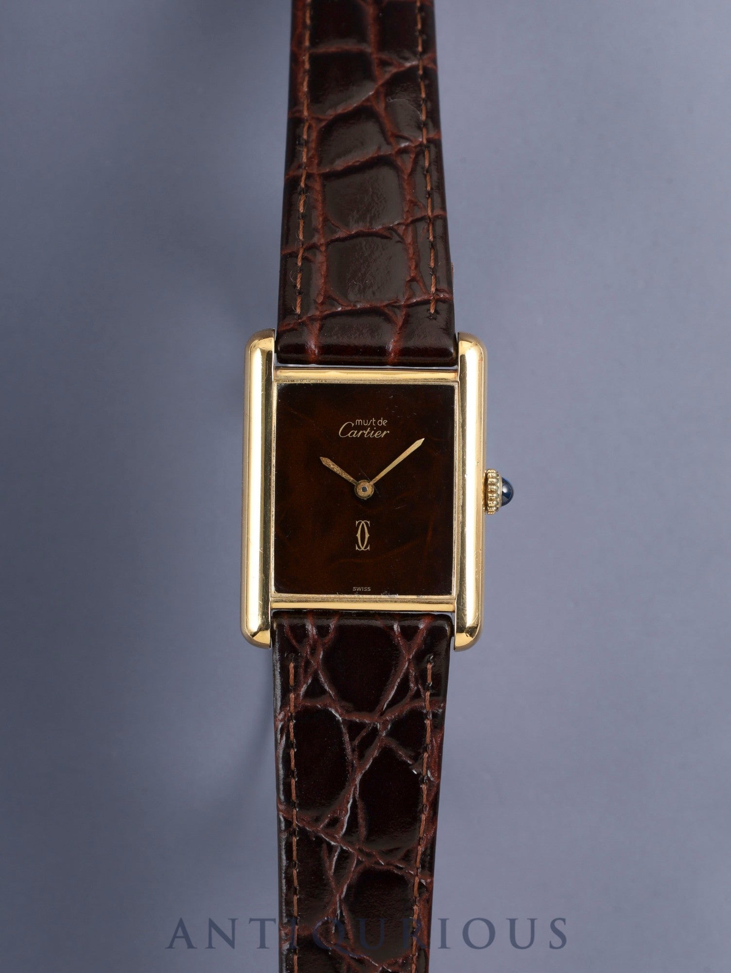 Cartier Must Tank LM Hand-wound Cal.78-1 SV925 Leather Original Pin Buckle (GP) Mahogany Dial (SWISS marking) Box Overhauled