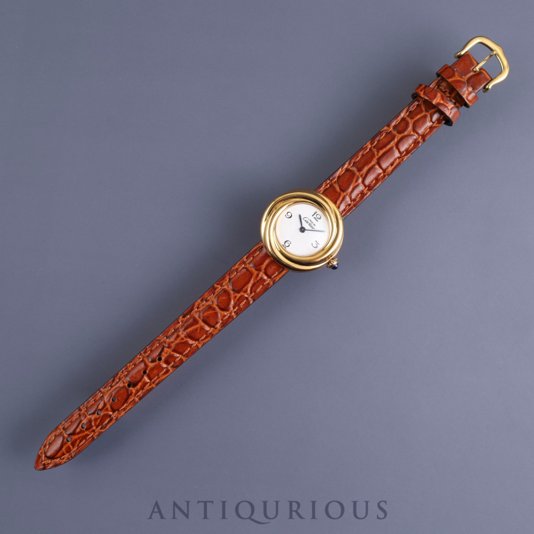 Cartier Must Trinity 2735 Quartz Cal.157 SV925 Leather Genuine Buckle (GP) White Arabic Dial Overhauled