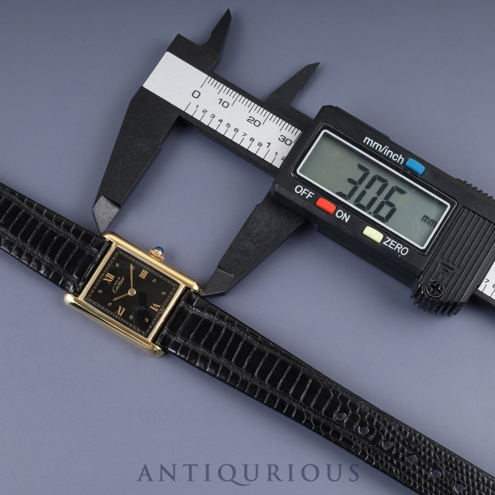 Cartier Must Tank LM 590005 Quartz Caliber 90 SV925 Leather Strap with Genuine GP Buckle, Black Roman Dial, Overhauled and Finished to Look Like New