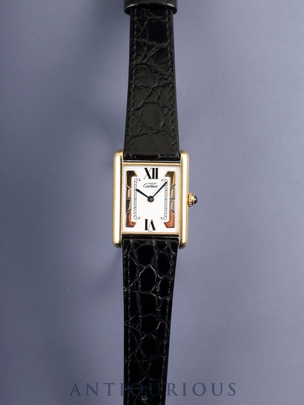 Cartier Must Tank LM 590005 Quartz Caliber 90 SV925 Leather Strap with Genuine GP Buckle, Side Trinity Dial (SWISS Marking), Overhauled