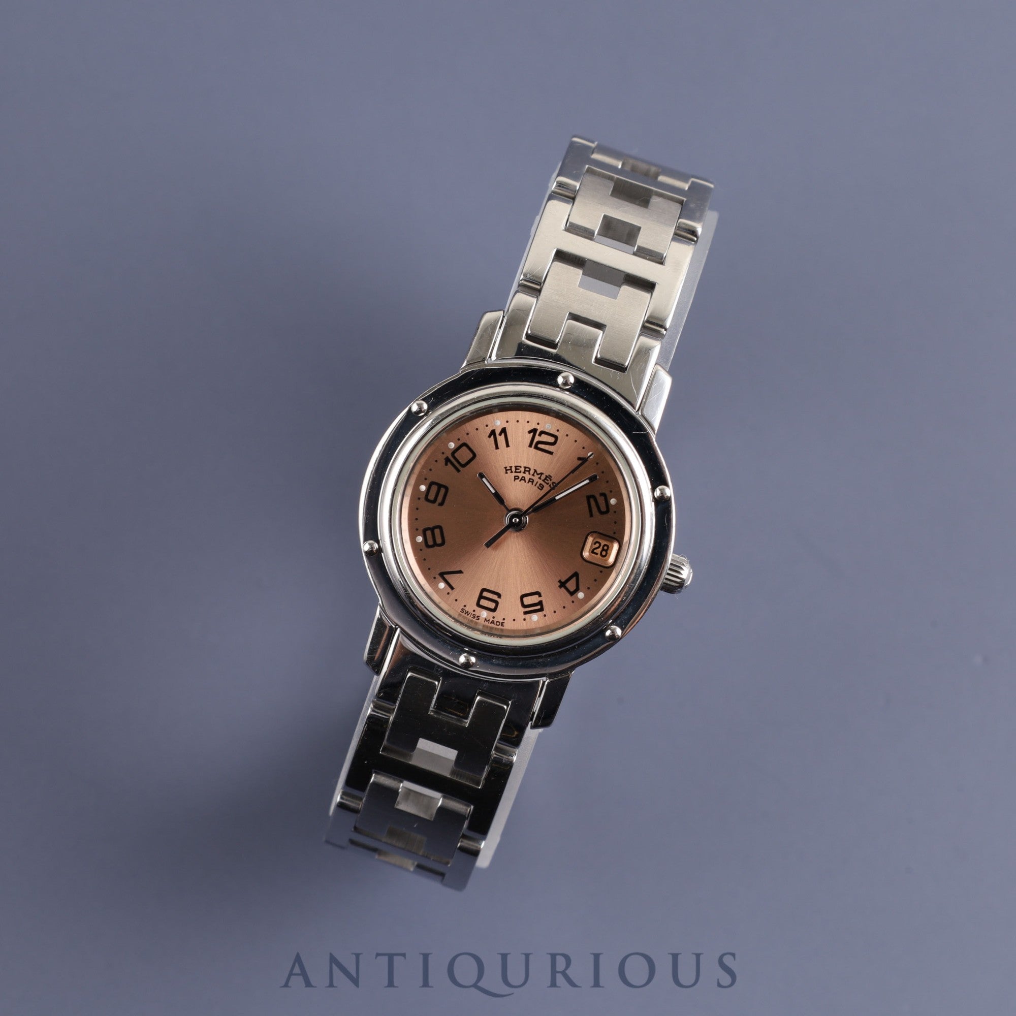 エルメス クリッパー CL4.210 クォーツ SS SS ピンク文字盤 23.8mm オーバーホール済み