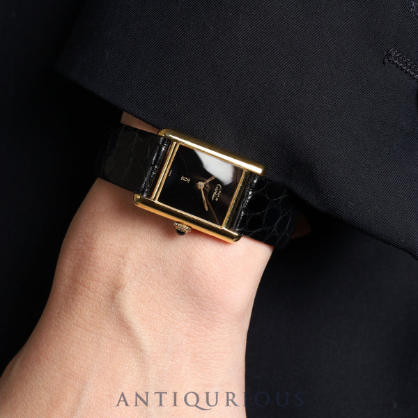 カルティエ マストタンクSM 手巻き 925 革 純正尾錠 オニキス文字盤 箱 保証書(ブランク) オーバーホール済み