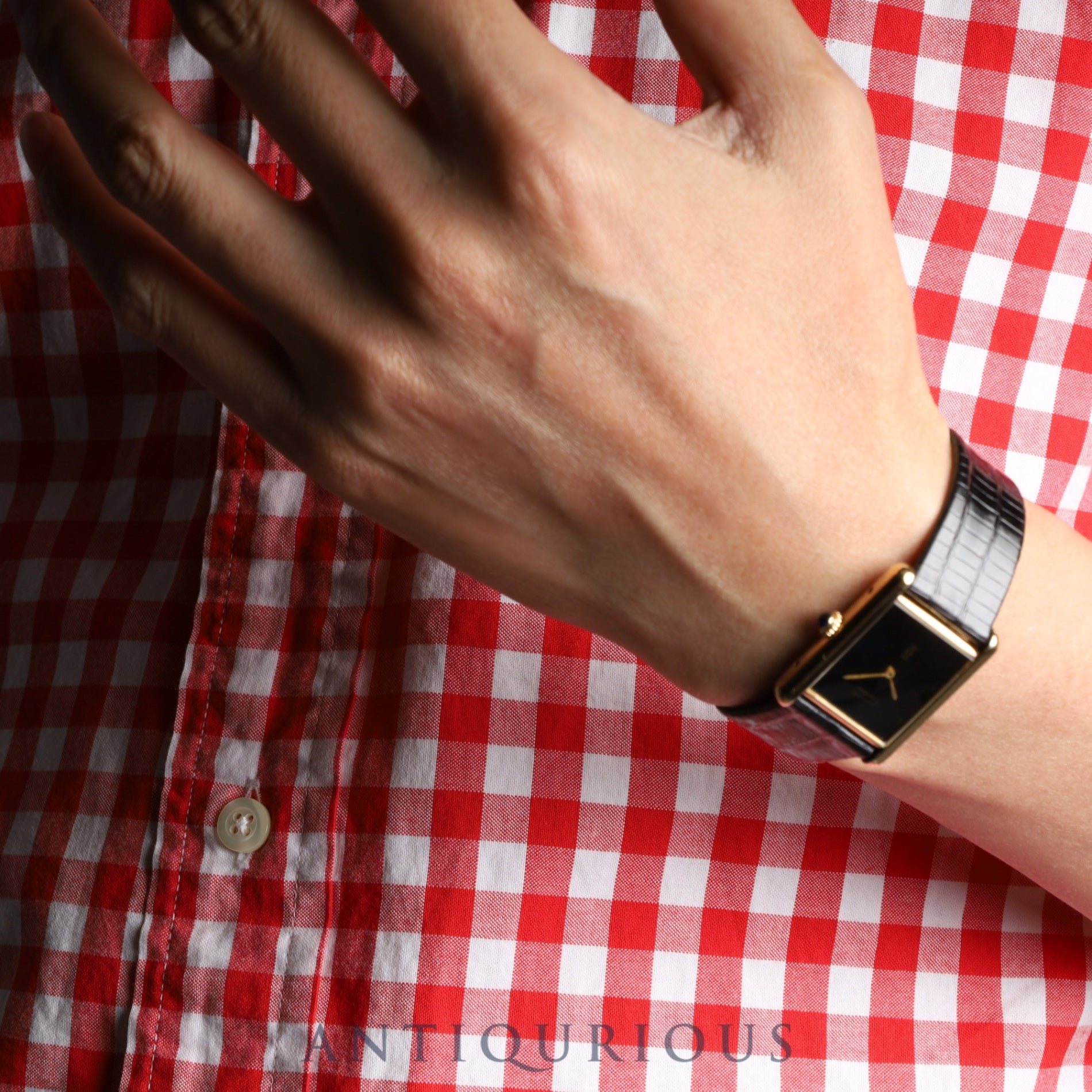 Cartier Must Tank LM Manual winding Cal.78-1 SV925 Leather Genuine buckle (GP) Onyx dial Overhauled