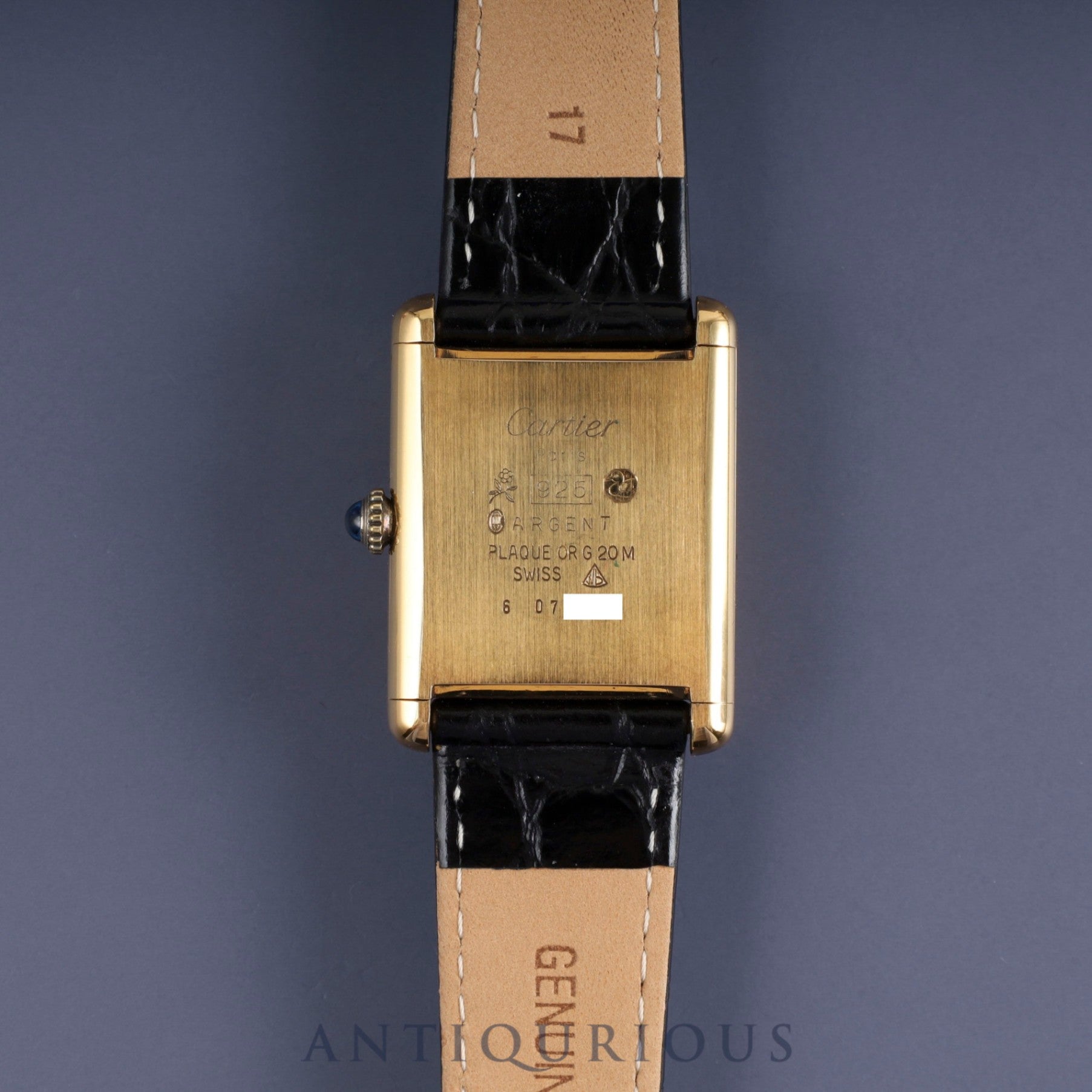 カルティエ マストタンク LM 手巻き Cal.78-1 SV925 革 純正尾錠(GP) ブラックオニキス文字盤 オーバーホール済み