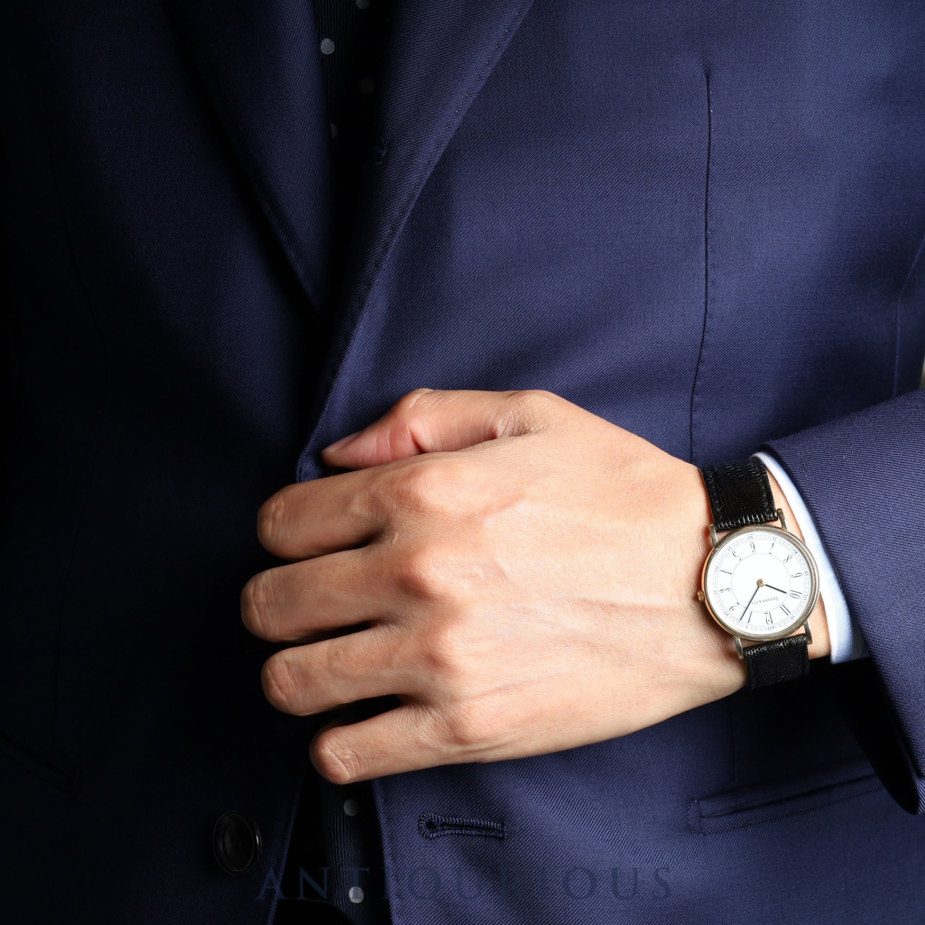 ティファニー ラウンドクラシック クォーツ Cal.ETA255.441 14K 革 社外尾錠(GP) ホワイトアラビア文字盤 オーバーホール済み