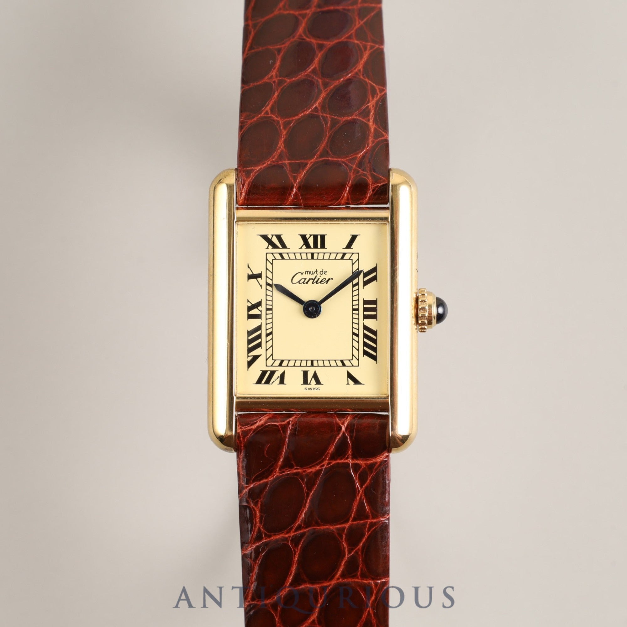 Cartier Must Tank SM 1613 Quartz Cal.057 SV925 Leather Genuine Buckle (GP) Ivory Dial Box Warranty (1996) Overhauled