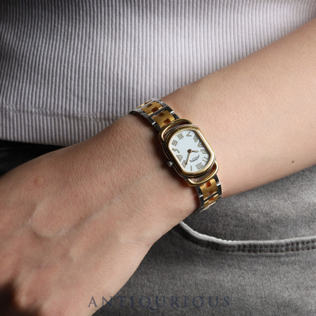 Hermes Rally RA1.240 Quartz Cal.976.001 SS/GP SS/GP White Dial Overhauled