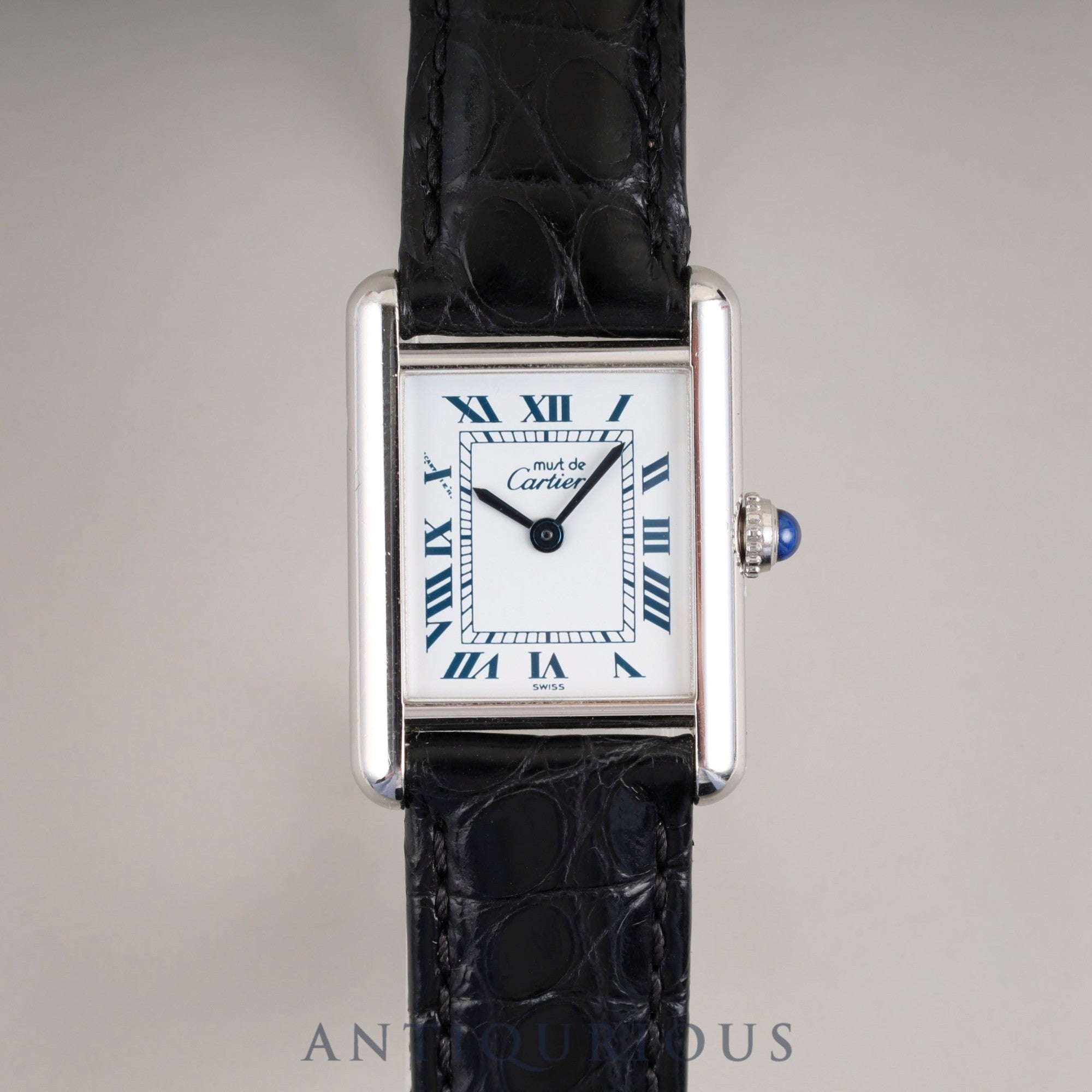 Cartier Must Tank SM W1001565 / 1614 Quartz Caliber 057 SV925 Leather Strap with Genuine D-Buckle (Stainless Steel) White Roman Dial Overhauled