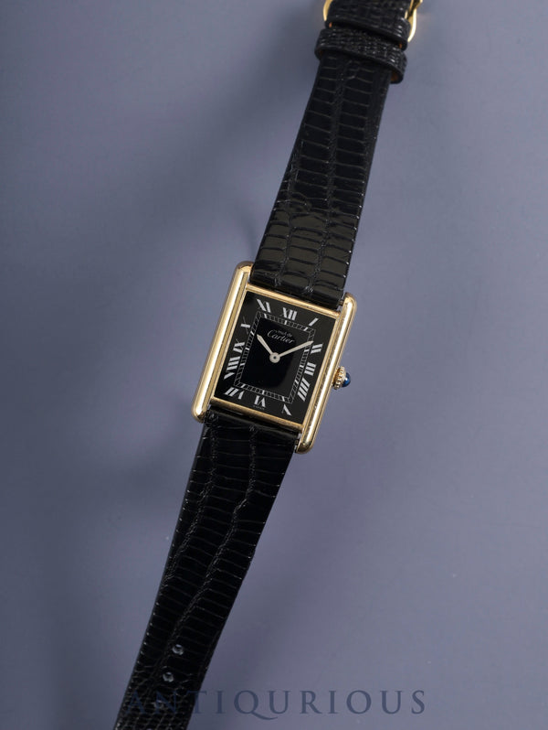 Cartier Must Tank LM Manual winding Cal.78-1 SV925 Leather Genuine buckle (GP) Black Roman dial Overhauled
