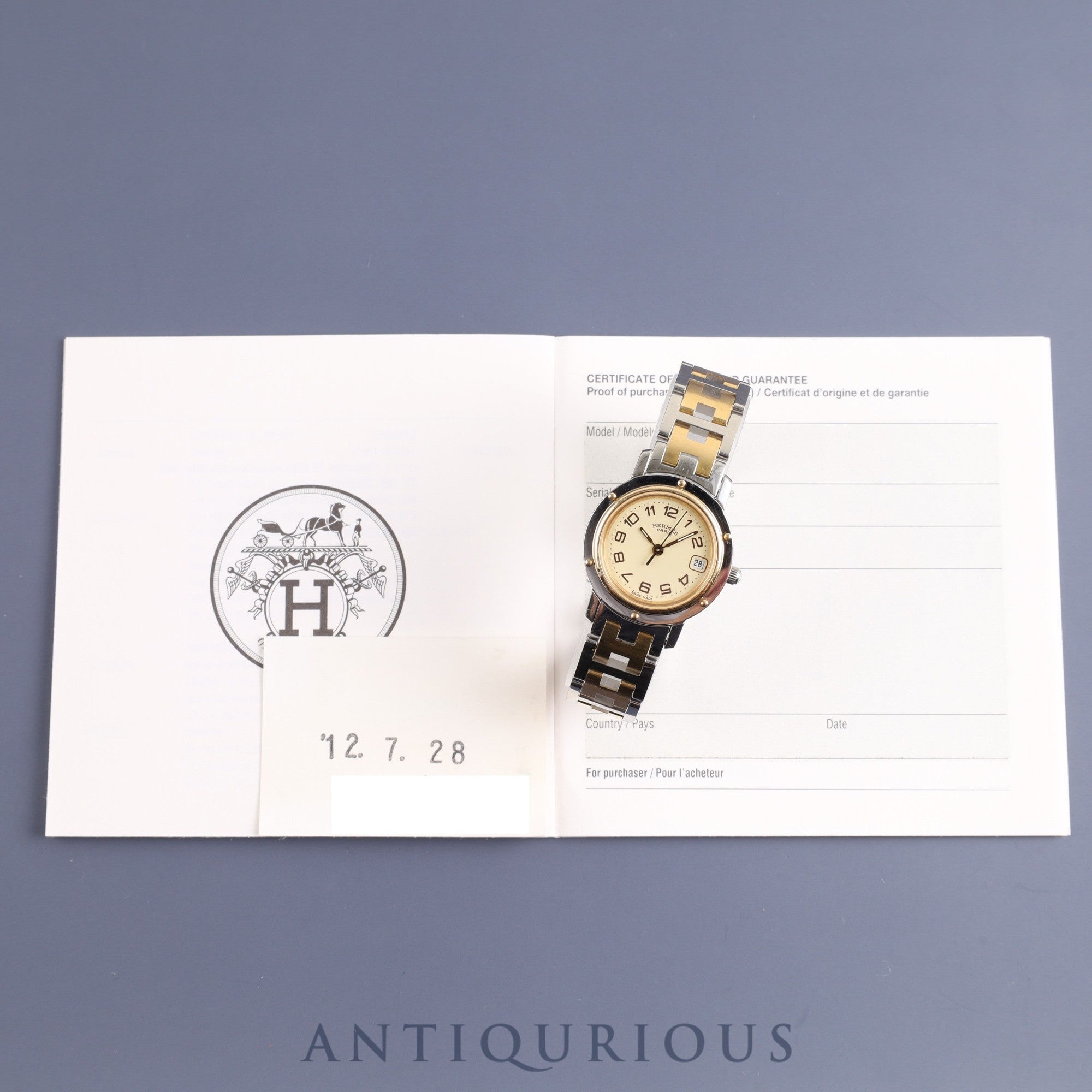 エルメス クリッパー CL4.220 クォーツ SS/GP アイボリー文字盤 24.0mm 保証書(無記名)オーバーホール済み